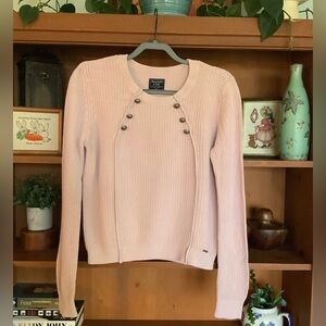 Y2K Abercrombie & Fitch Light Pink Knit Sweater Military Button Detail Size M